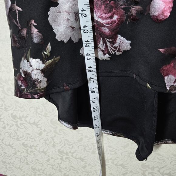 Enfocus High Low Maxi Sheath Dress 14W Black Pink Floral Rose Sleeveless Evening - Picture 13 of 14